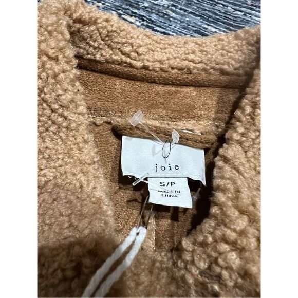 Joie NWT Sherpa Teddy Fleece Shacket Shirt Jacket Camel Brown Button size S - Picture 5 of 8